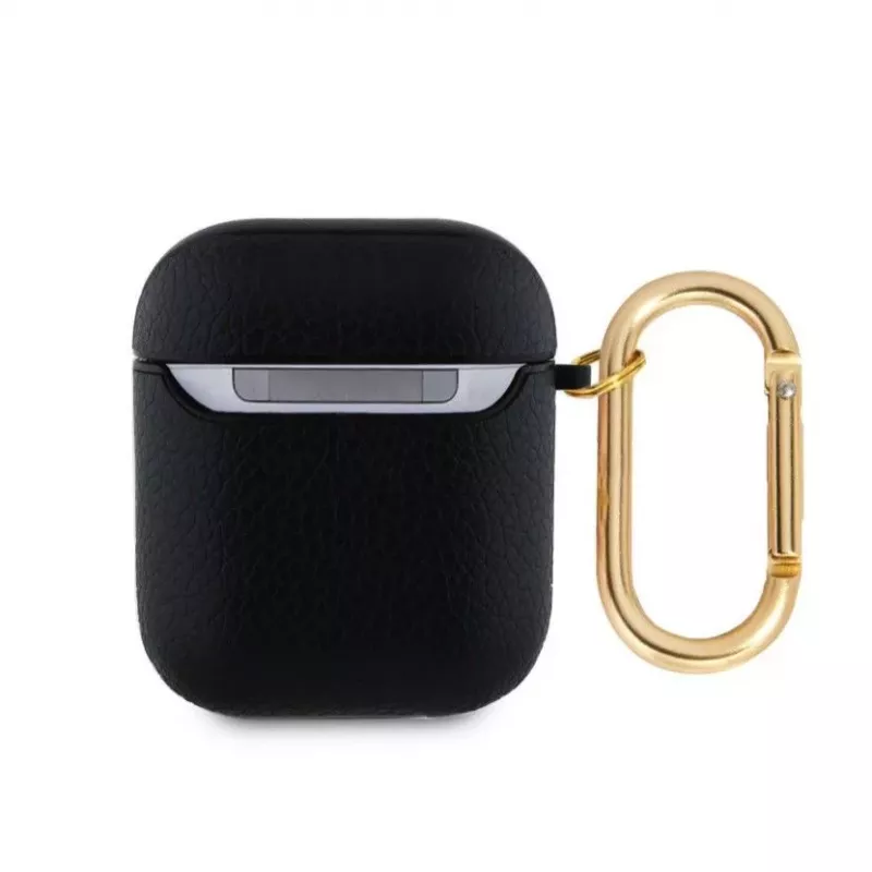 Guess Apple AirPods 1/2 PU Grūdėtas Classic Logo Dėklas Juodas