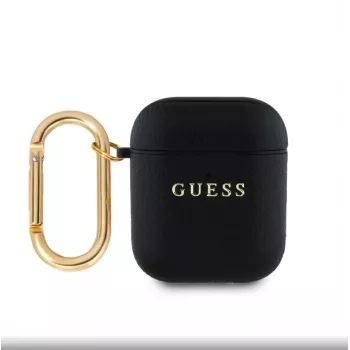 Guess Apple AirPods 1/2 PU Grūdėtas Classic Logo Dėklas Juodas