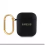 Guess Apple AirPods 1/2 PU Grūdėtas Classic Logo Dėklas Juodas