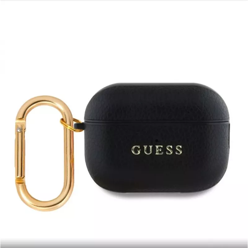 Guess Apple AirPods Pro 2 PU grūdėtas klasikinis logotipo dėklas juodas
