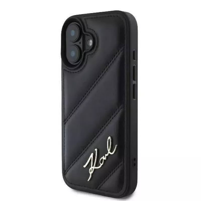 Karl Lagerfeld kietasis dėklas iPhone 16, Quilted Signature, juodas