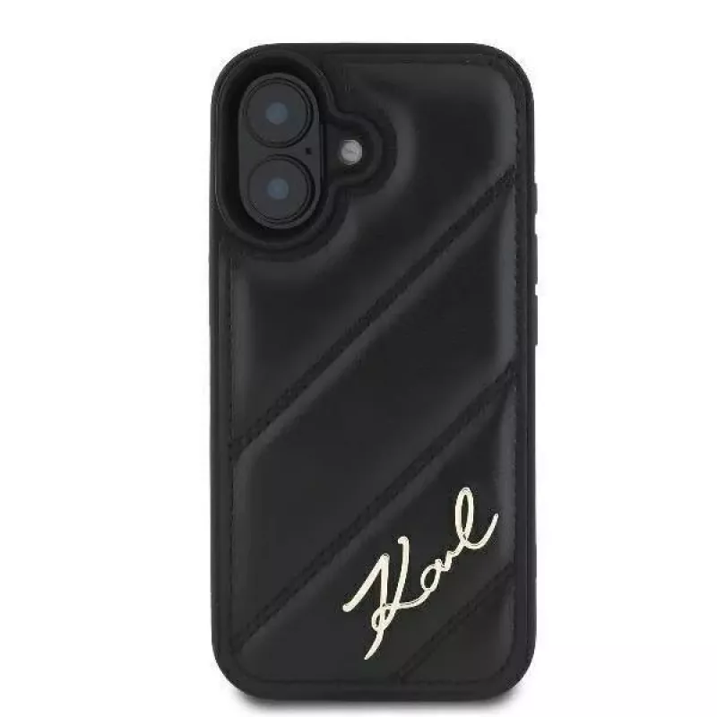 Karl Lagerfeld kietasis dėklas iPhone 16, Quilted Signature, juodas