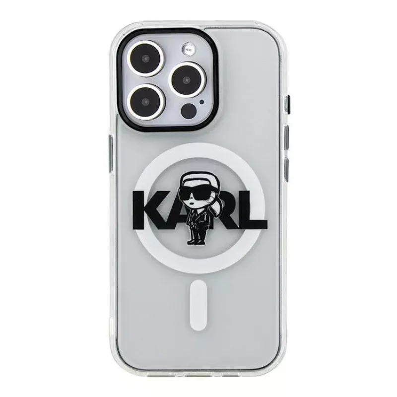 Karl Lagerfeld Apple iPhone 15 Pro Max Silikoninis Dėklas su MagSafe IML KL Sketch Logotipu Skaidrus