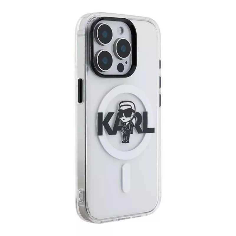 Karl Lagerfeld Apple iPhone 15 Pro Max Silikoninis Dėklas su MagSafe IML KL Sketch Logotipu Skaidrus