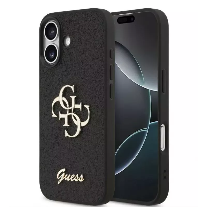 Guess Apple iPhone 17 PU Fixed Glitter 4G Metal Logo Case Black