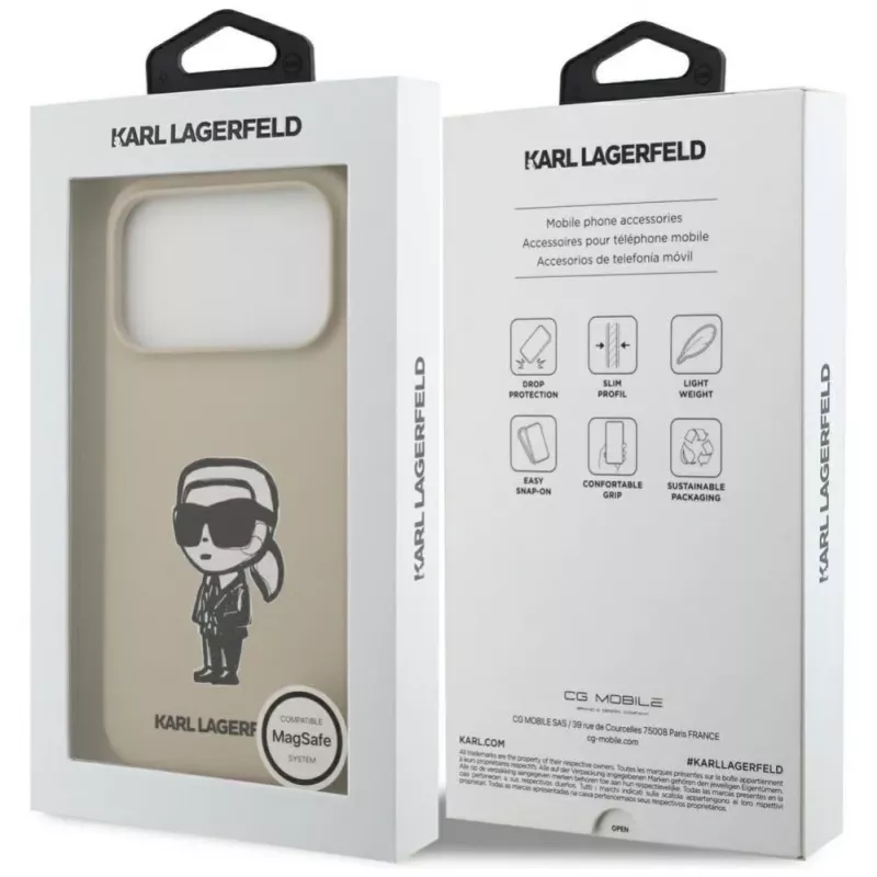 Karl Lagerfeld Apple iPhone 17 Pro Silikoninis Dėklas su MagSafe - Ruda (KL Sketch & Logo)