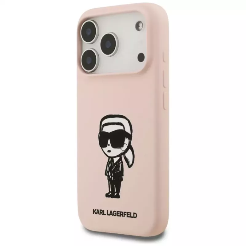 Karl Lagerfeld silikoninis dėklas iPhone 17 Pro su MagSafe, KL Sketch & Logo, rožinis