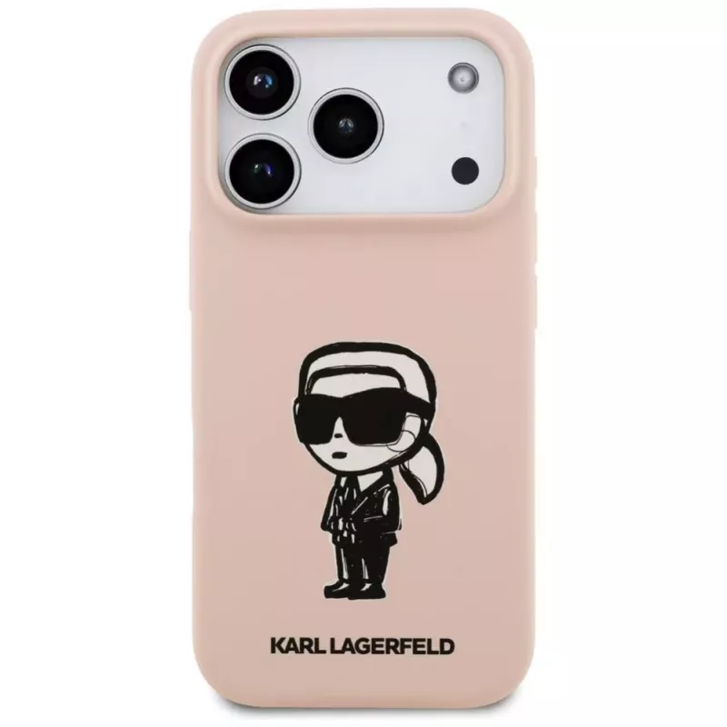 Karl Lagerfeld silikoninis dėklas iPhone 17 Pro su MagSafe, KL Sketch & Logo, rožinis
