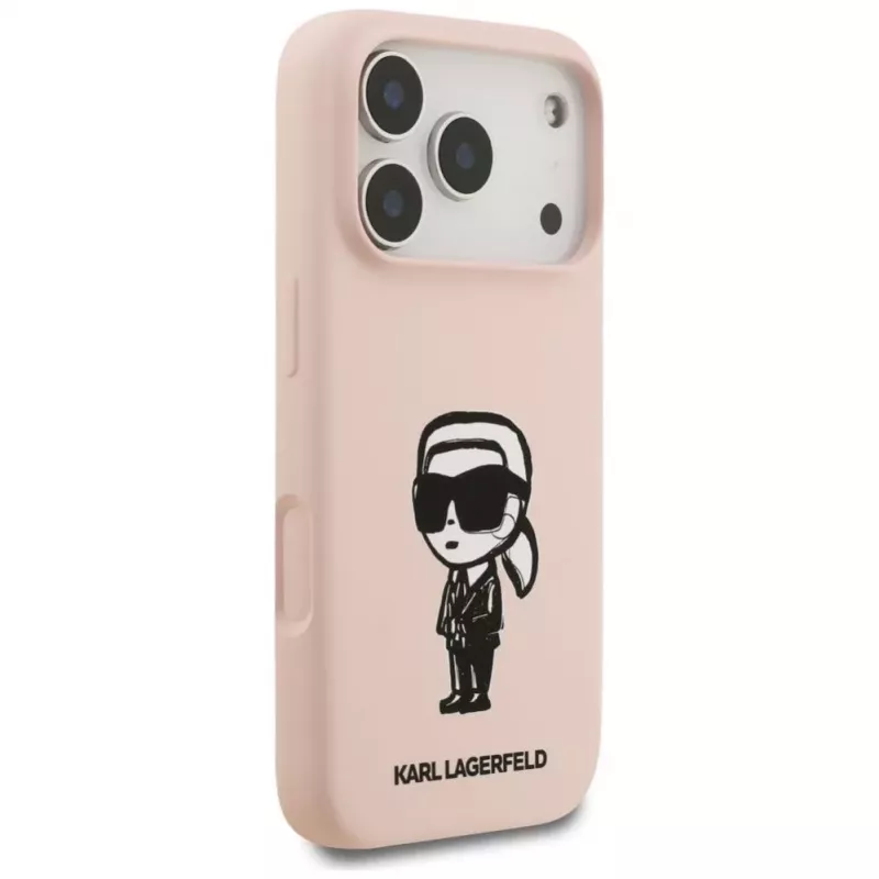 Karl Lagerfeld silikoninis dėklas iPhone 17 Pro su MagSafe, KL Sketch & Logo, rožinis
