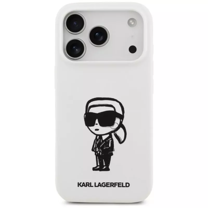 Karl Lagerfeld KL Sketch & Logo Silicone Case for Apple iPhone 17 Pro with MagSafe - White