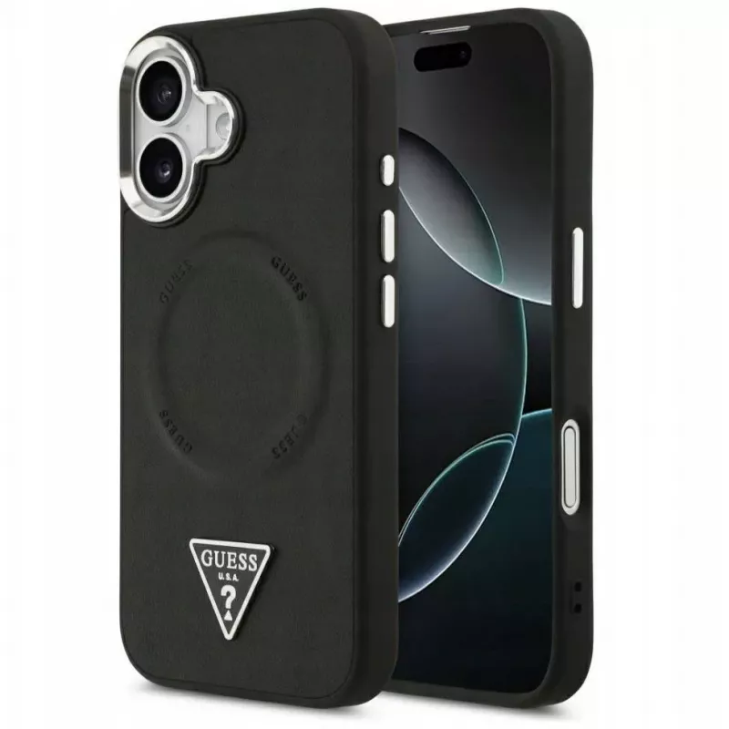 Guess Apple iPhone 17 PU Leather Triangle Logo MagSafe Case Black