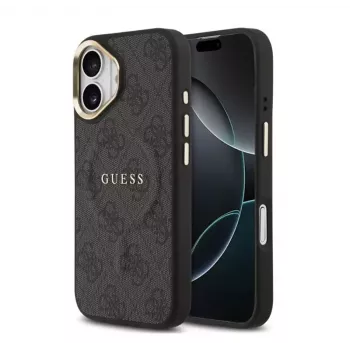 Guess Apple iPhone 17 PU Leather 4G Gold Frame MagSafe Case Black