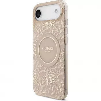 Guess Apple iPhone 17 Air Silikoninis Dėklas su MagSafe Gėlės Visur su Perlų Dirželiu Rožinis