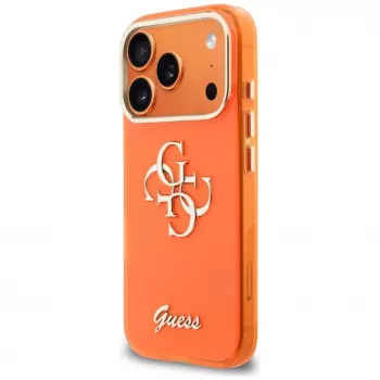 Guess IML 4G Script Metal Case, skirta iPhone 15 Pro – oranžinė