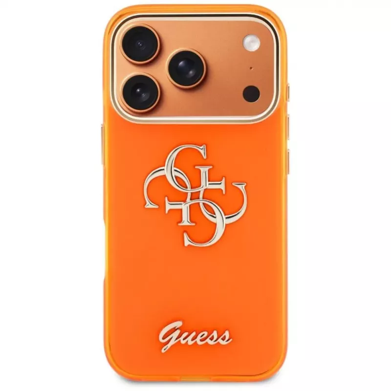 Guess IML 4G Script Metal Case, skirta iPhone 15 Pro – oranžinė