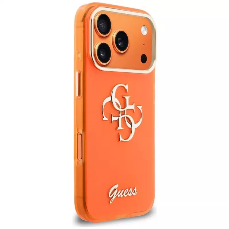Guess IML 4G Script Metal Case, skirta iPhone 15 Pro – oranžinė