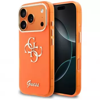 Guess IML 4G Script Metal Case, skirta iPhone 15 Pro – oranžinė