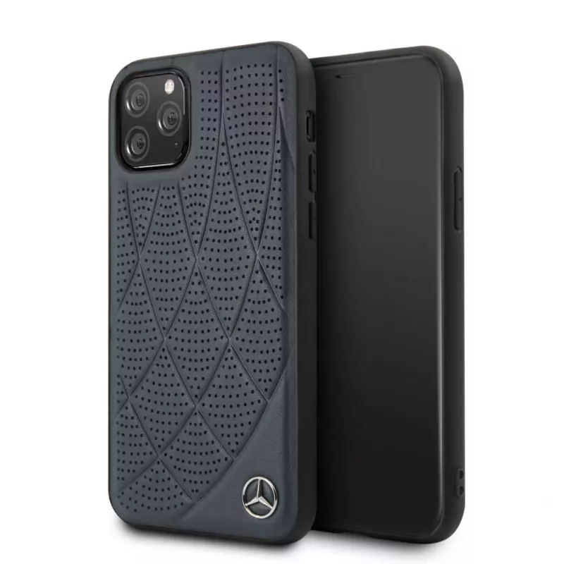 Mercedes-Benz Apple iPhone 11 Pro Quilted Genuine Leather Case Blue