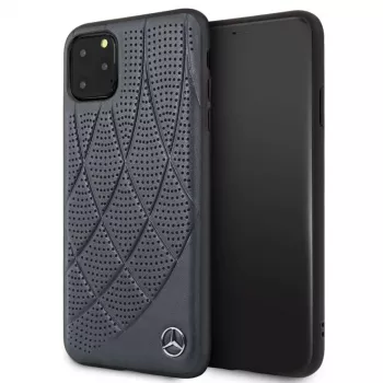 Mercedes-Benz Apple iPhone 11 Pro Max Quilted Genuine Leather Back Cover Blue