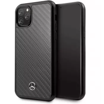 Mercedes-Benz Apple iPhone 11 Pro Max kietas dėklas oda anglies pluoštas juoda