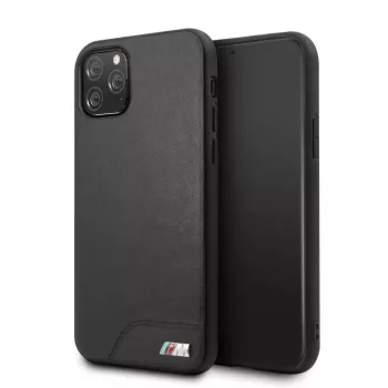 BMW Apple iPhone 11 Pro kietas dėklas iš lygios PU odos, juodas