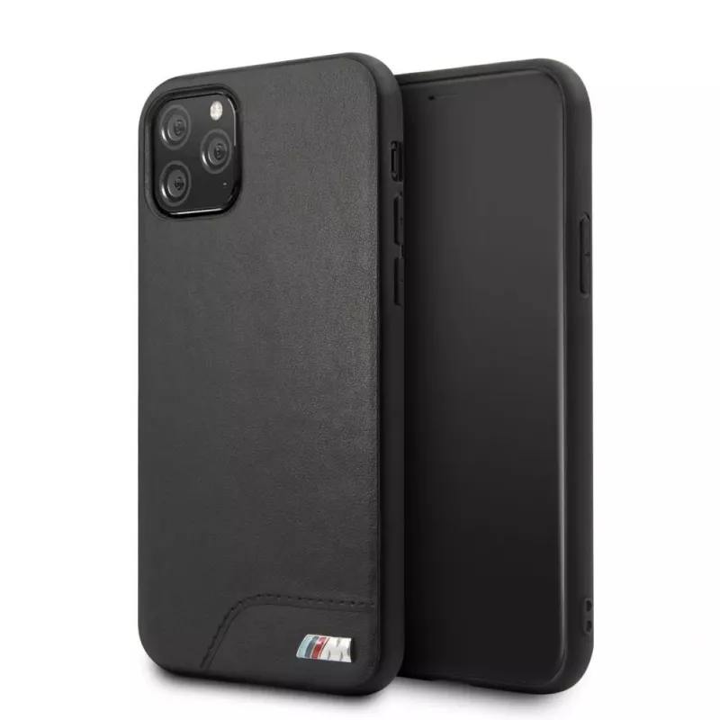 BMW Apple iPhone 11 Pro kietas dėklas iš lygios PU odos, juodas