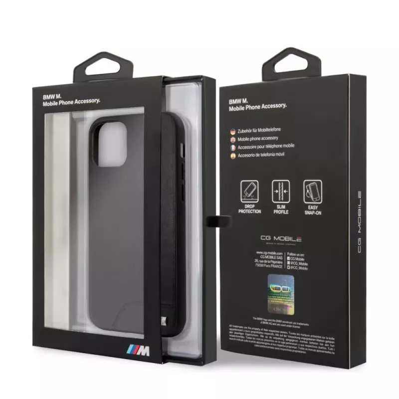 BMW Apple iPhone 11 Pro kietas dėklas iš lygios PU odos, juodas