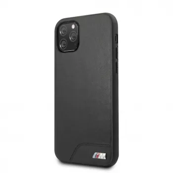 BMW Apple iPhone 11 Pro kietas dėklas iš lygios PU odos, juodas