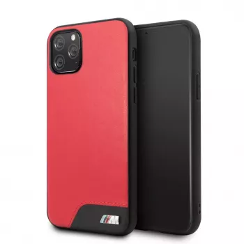 BMW Apple iPhone 11 Pro kietas dėklas iš lygios PU odos, raudonas