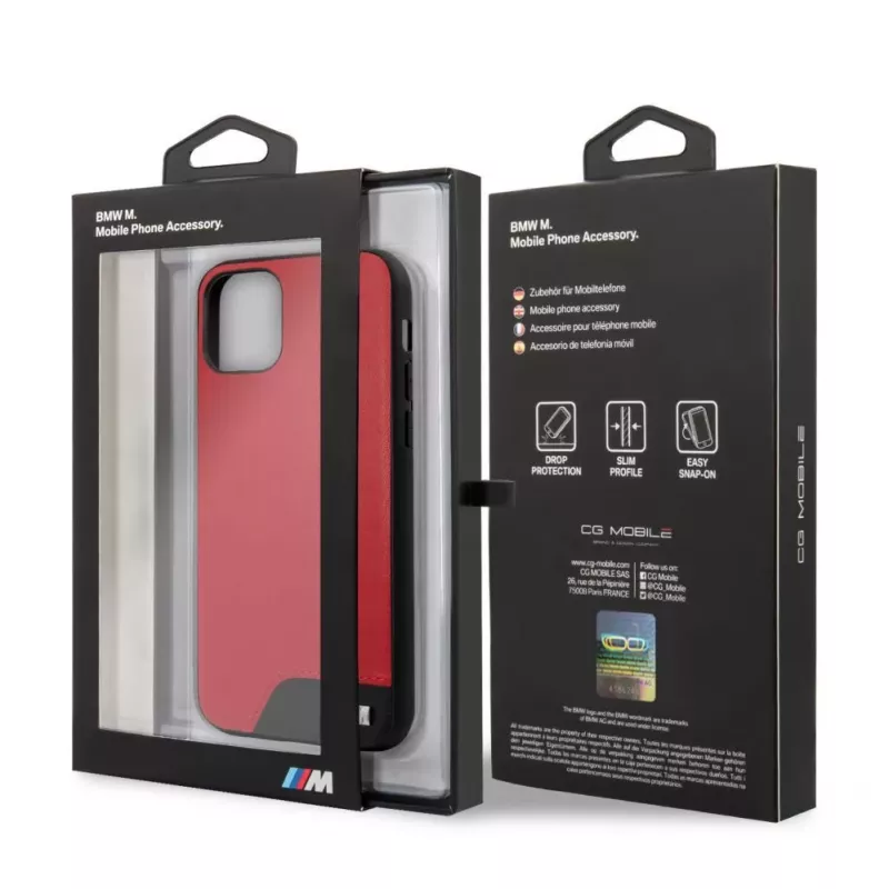 BMW Apple iPhone 11 Pro kietas dėklas iš lygios PU odos, raudonas