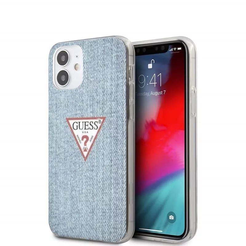 Guess Apple iPhone 12 mini 5,4'' PC/TPU Denim Triangle Cover šviesiai mėlyna