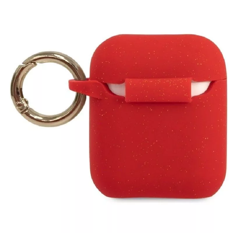 Guess AirPods Pro blizgantis silikoninis dėklas raudonas