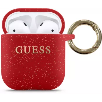 Guess AirPods Pro blizgantis silikoninis dėklas raudonas