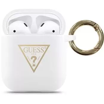 Guess Apple AirPods Trikampis Silikoninis Dėklas Baltas