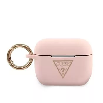 Guess AirPods Pro trikampis silikoninis dėklas rožinis