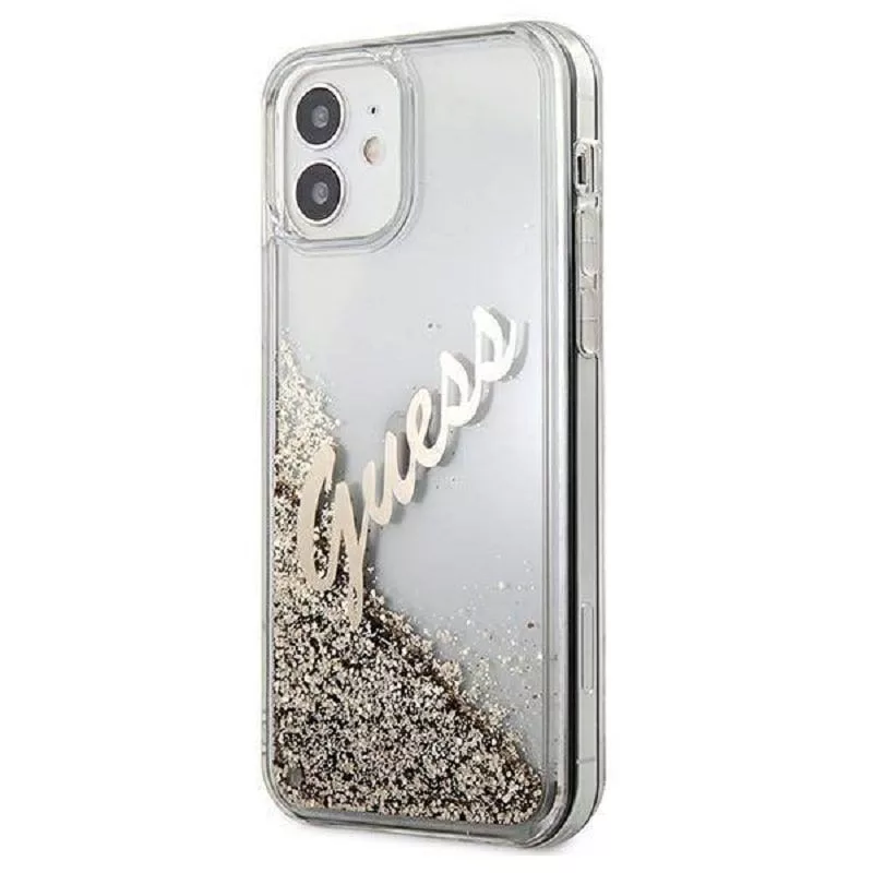 Guess Apple iPhone 12 Mini 5.4 colio Liquid Glitter Vintage Dangtelis Auksinis