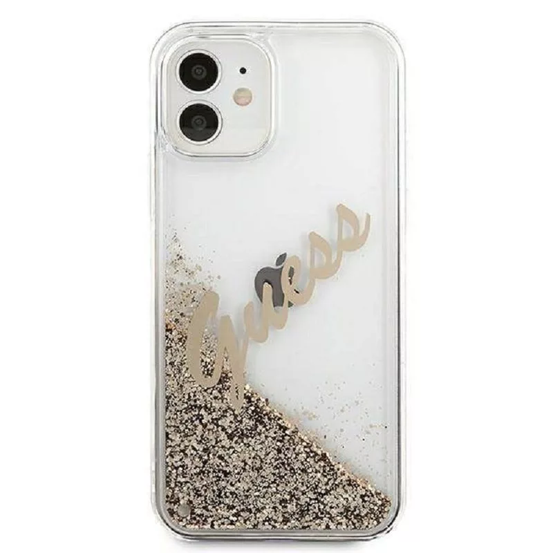 Guess Apple iPhone 12 Mini 5.4 colio Liquid Glitter Vintage Dangtelis Auksinis