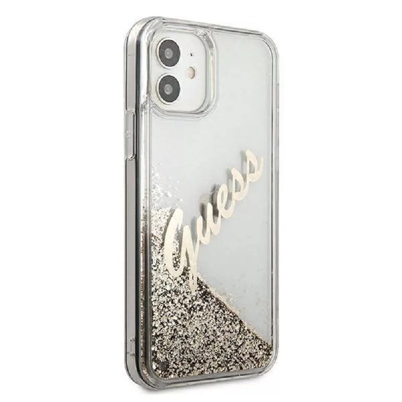 Guess Apple iPhone 12 Mini 5.4 colio Liquid Glitter Vintage Dangtelis Auksinis
