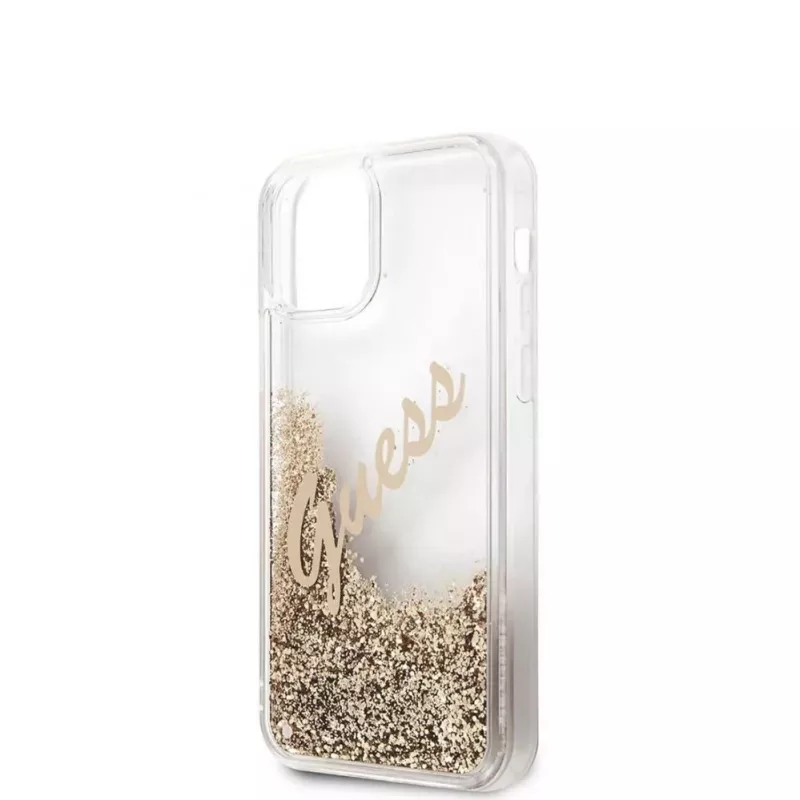 Guess Apple iPhone 12 Mini 5.4 colio Liquid Glitter Vintage Dangtelis Auksinis