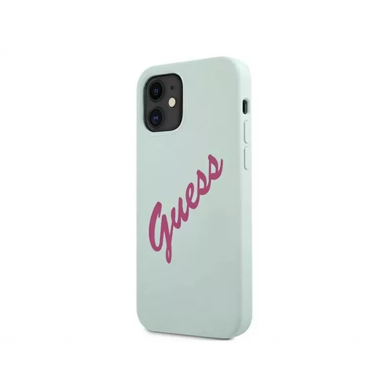 Guess Apple iPhone 12 Mini 5.4'' Vintage Fuschia Script Cover Blue