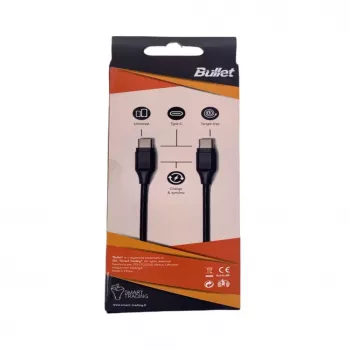 BULLET USB-C į USB-C laidas, 1m, 2,4A, juodas
