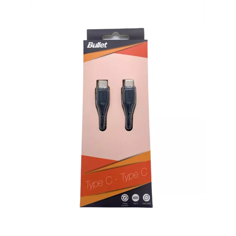 BULLET USB-C į USB-C laidas, 1m, 2,4A, juodas