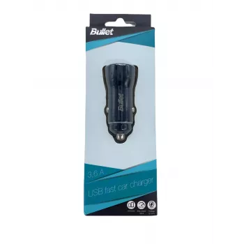 BULLET USB automobilinis įkroviklis Q3.0 + Type C 2.4A juodas