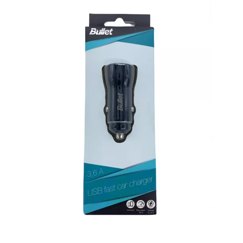 BULLET USB automobilinis įkroviklis Q3.0 + Type C 2.4A juodas