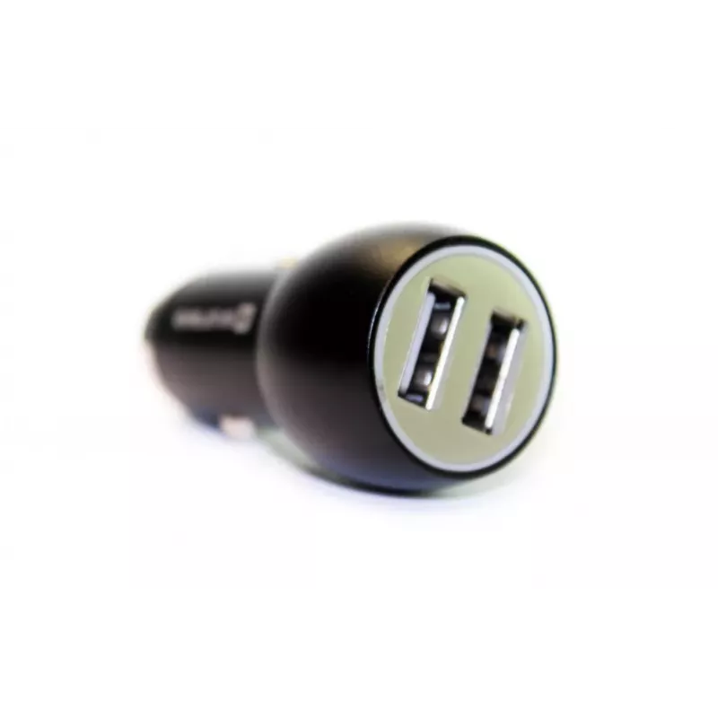 Evelatus EC7DC01 Automobilinis įkroviklis 3.1A 2 USB prievadai su nerūdijančio plieno gelbėjimo įrankiu juodas