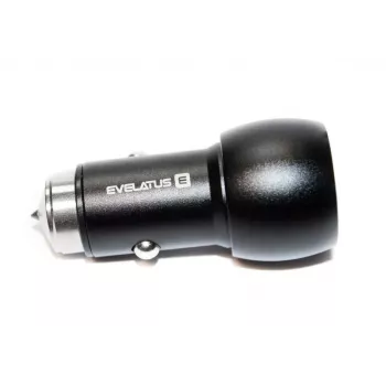 Evelatus EC7DC01 Automobilinis įkroviklis 3.1A 2 USB prievadai su nerūdijančio plieno gelbėjimo įrankiu juodas
