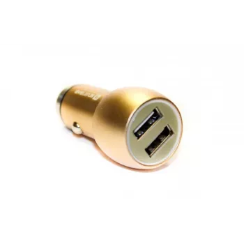 Evelatus ECC01 GOLD Automobilinis įkroviklis 2 USB prievadai 3.1A su nerūdijančio plieno avarinio išėjimo įrankiu Gold