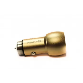 Evelatus ECC01 GOLD Automobilinis įkroviklis 2 USB prievadai 3.1A su nerūdijančio plieno avarinio išėjimo įrankiu Gold
