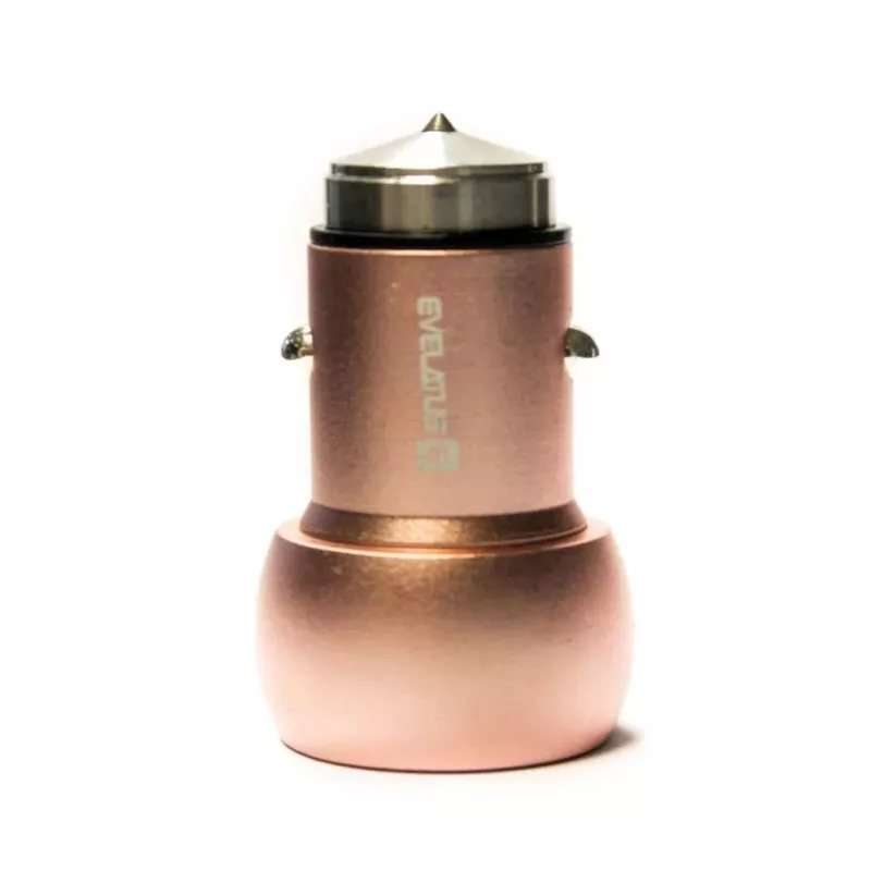 Evelatus Universal Car Charger ECC01 Pink 2 USB Port 3.1A with Stainless Steel Escape Tool