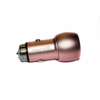 Evelatus Universal Car Charger ECC01 Pink 2 USB Port 3.1A with Stainless Steel Escape Tool